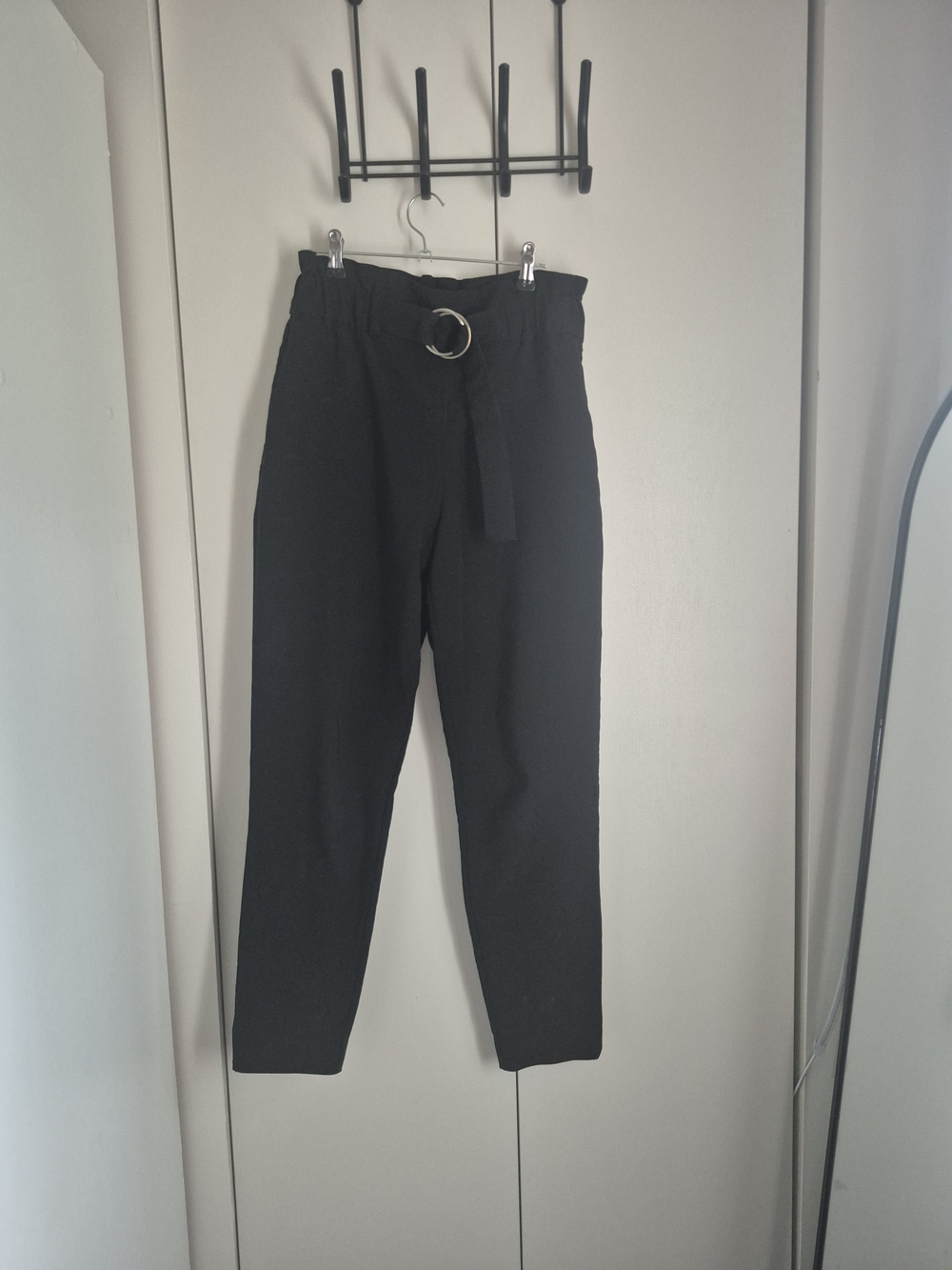 Dynamite Black Paperbag Waist Straight Leg Pants with D-Ring Belt